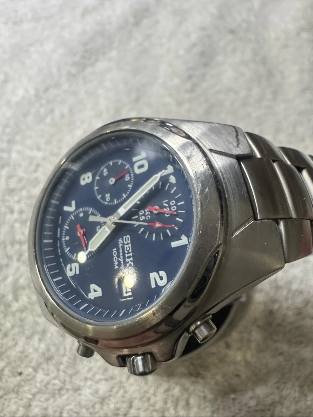 Seiko Men's Chronograph Watch - Blue Dial, Silver Bracelet